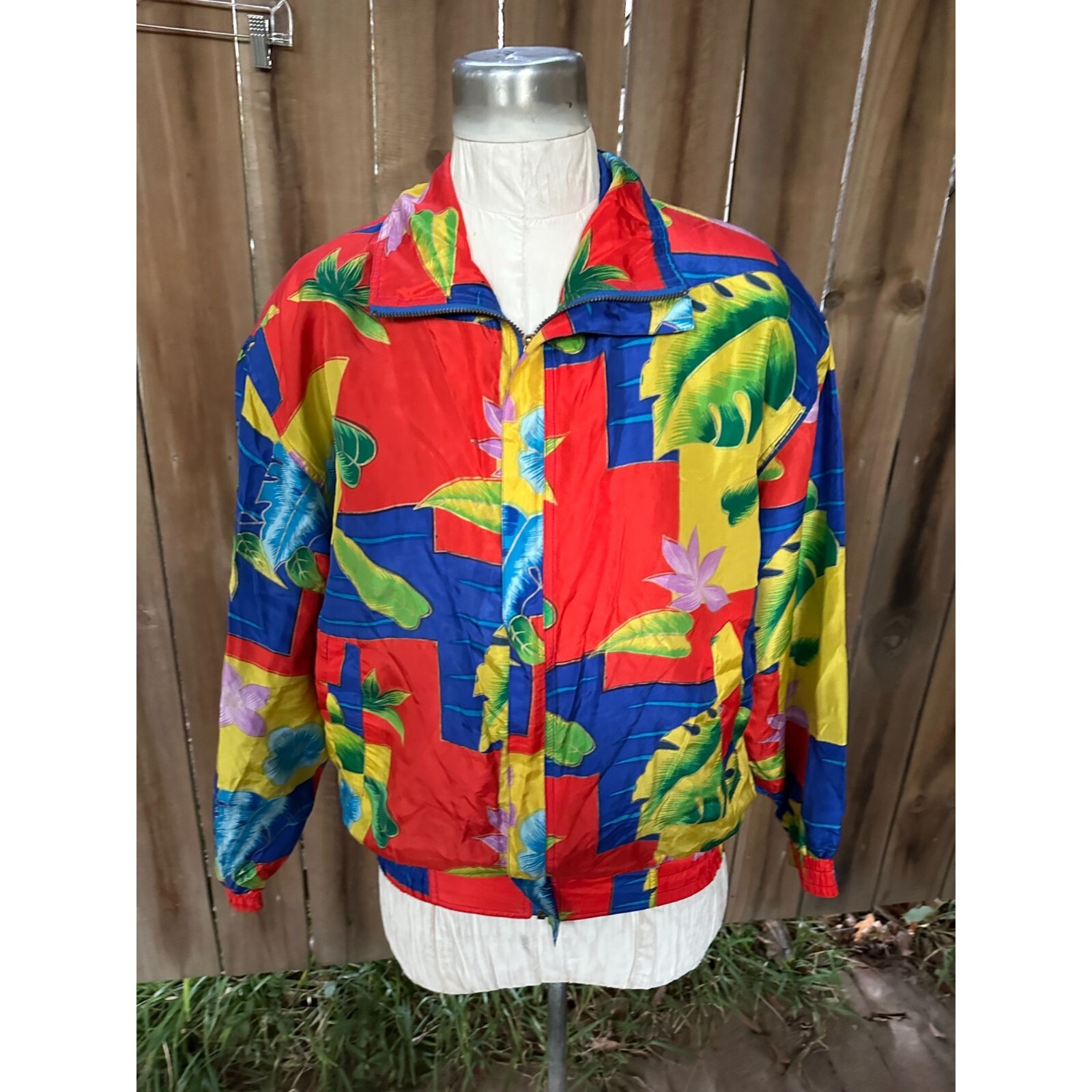 Vintage 90s FUDA INTERNATIONAL Tropical Silk Bomber JACKET S