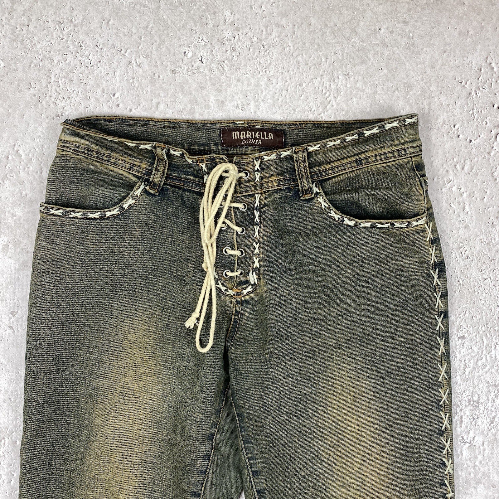 Vintage Womens Cowboy Y2k Distressed Denim Faded Flared Pants bratz Size M