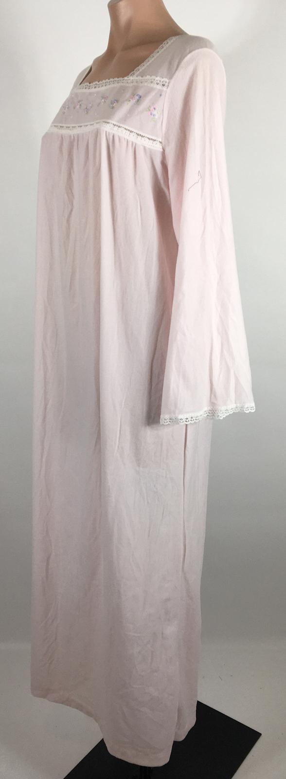 Vintage Brushed Nylon Granny Nightgown Damea’ Pink Long Sleeve Night Gown Size L