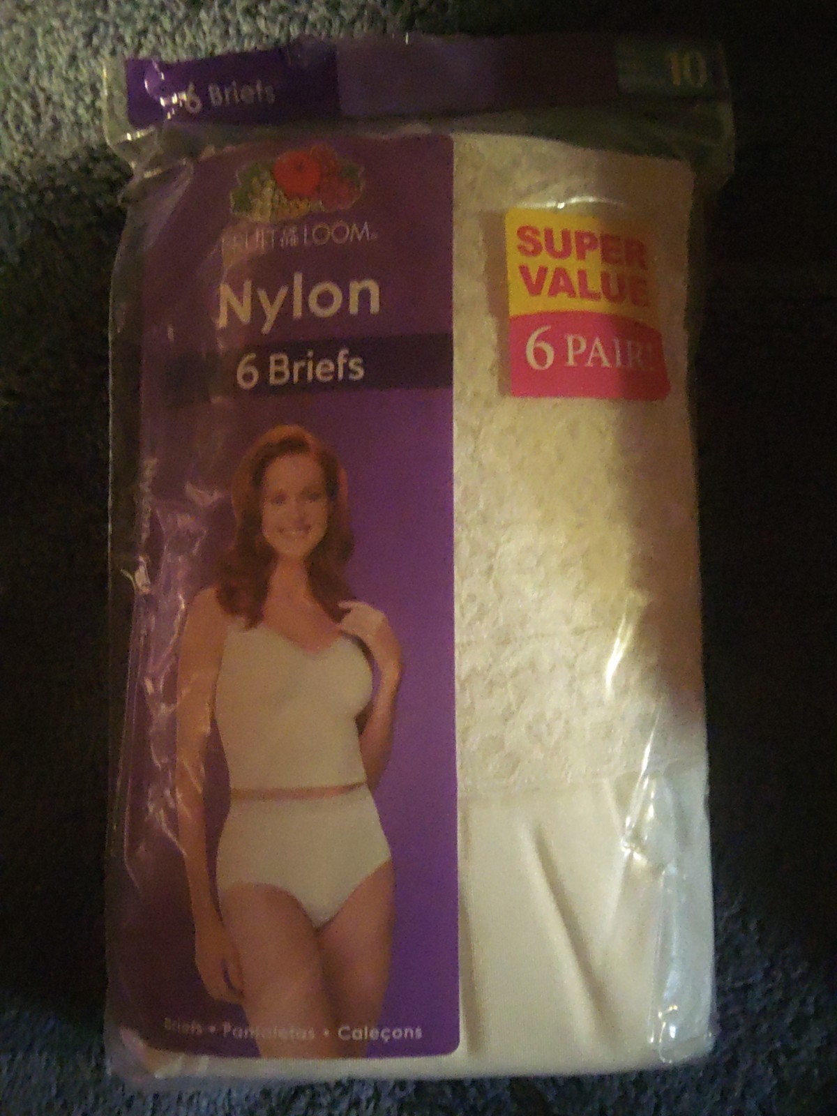 Sz 10 fruit of the loom 100% nylon Brief panties 6 Pack Silky Soft White