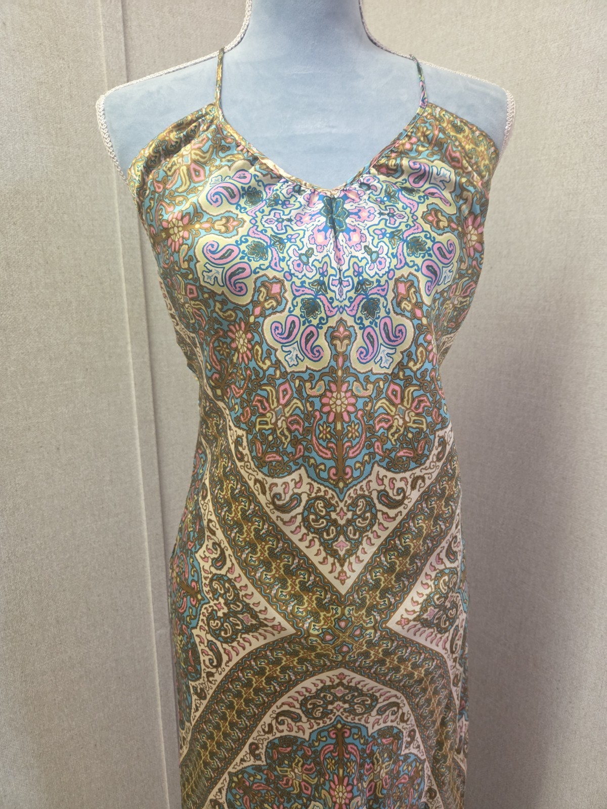 Vintage Y2k Paisley Nicole Miller Collection 100% Silk Backless fairy Gown SZ 10