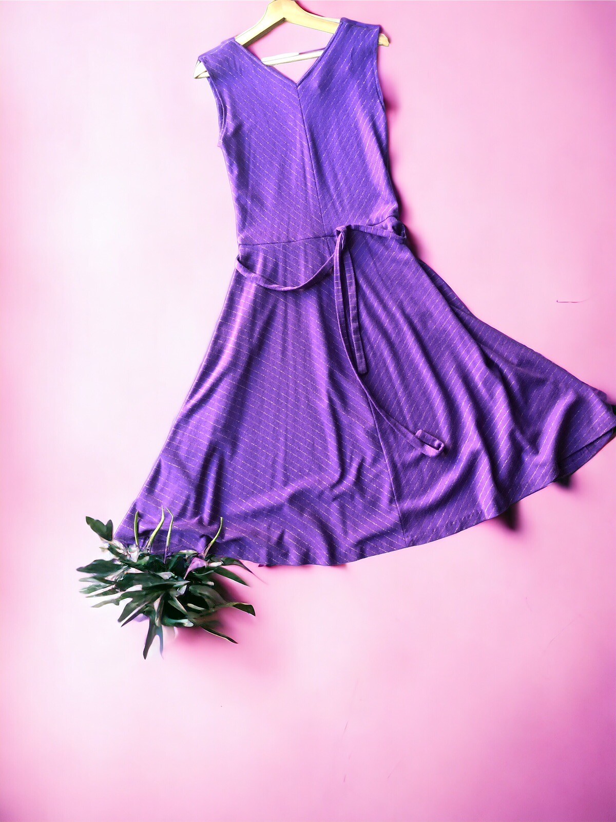 70’s Vintage New Raves | flowy purple gold metallic cinch swing dress {11}