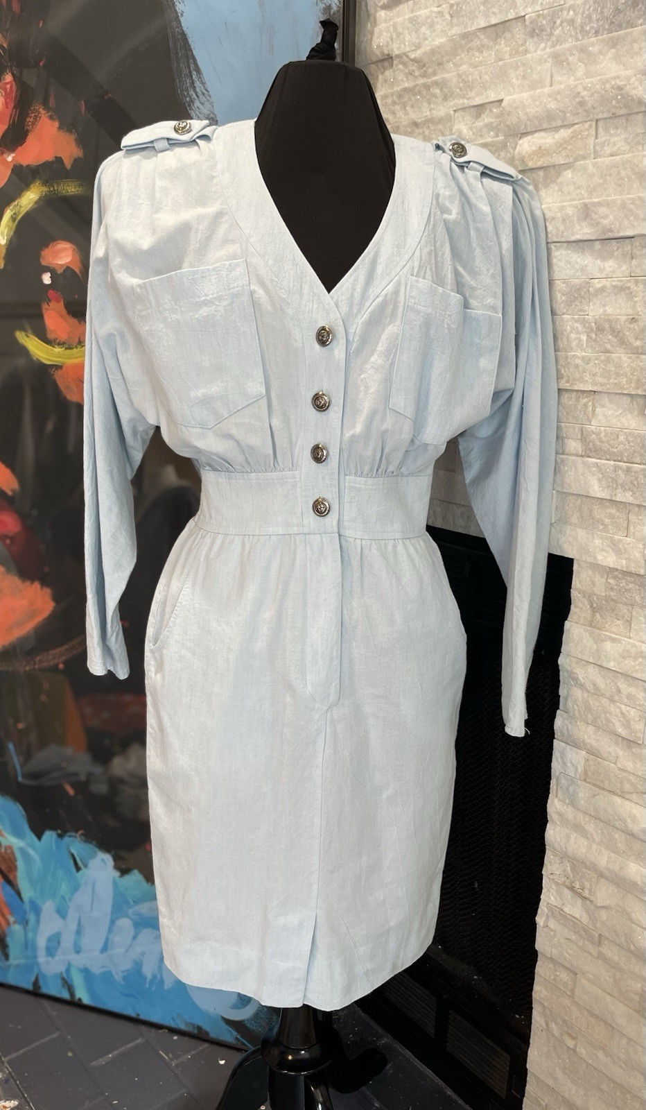 VTG 1980s Denim Chambray Button Front Western Glam Dress By MENU Size 5