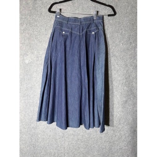 Vintage Panhandle Slim Blue Denim Western Prairie Midi Skirt Womens Size 10 S/M