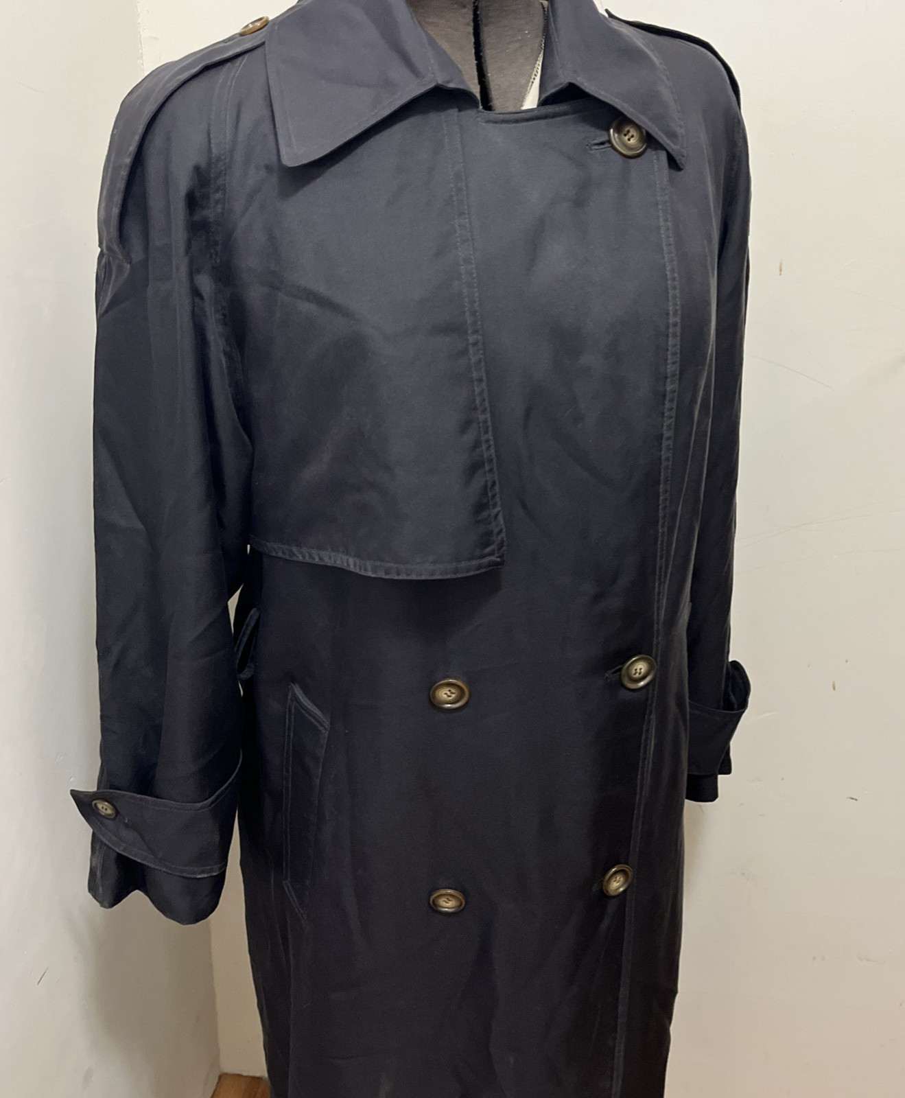 Vintage Count Romi Black 100% Silk Trench Coat Fall Size 4