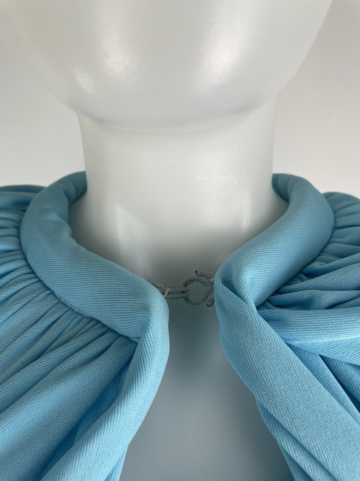 Vintage 60s 70s Dress & Hooded Cloak Cape Aqua Blue Matching Set 2 Piece Size 10