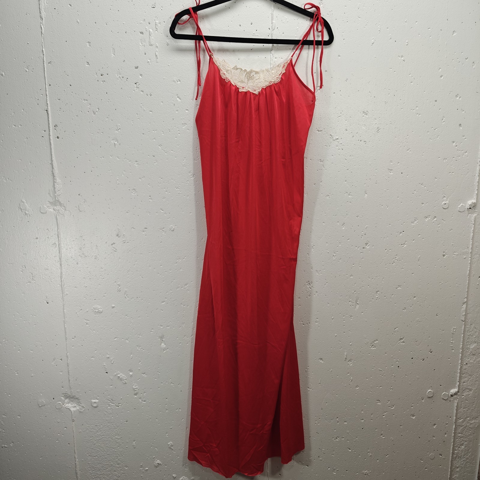 VTG Undercover Wear Womens Small Nightgown Red Nylon Lace Long Slip Dress