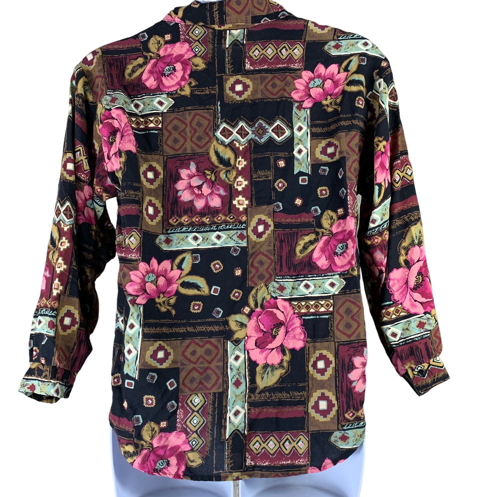Vintage Blouse Size 12 Floral Button Up Long Sleeved Jeri Marque Collared Shirt