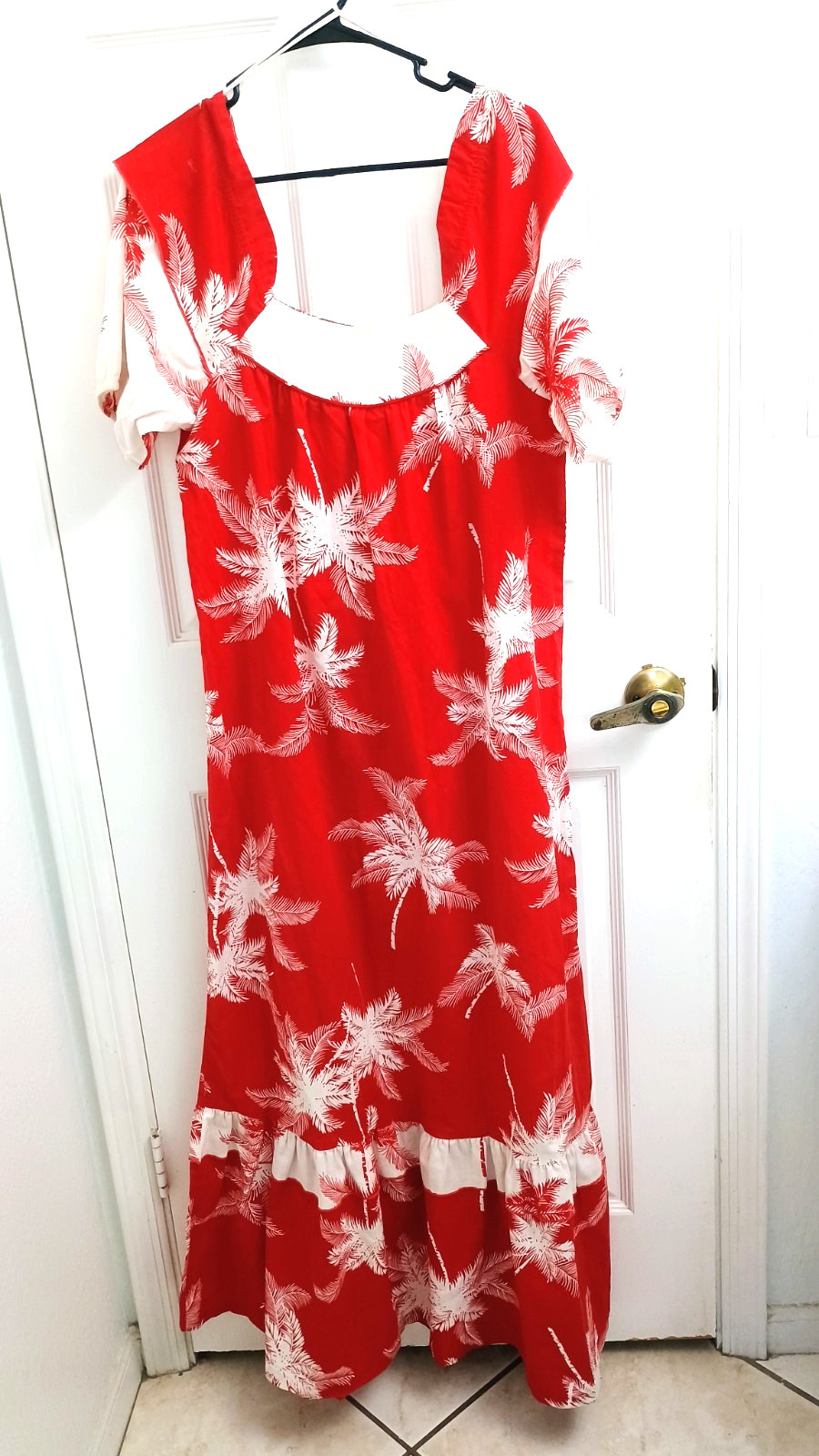 Hawaii Palm Tree Tropicana Long Dress size Large 1960’s