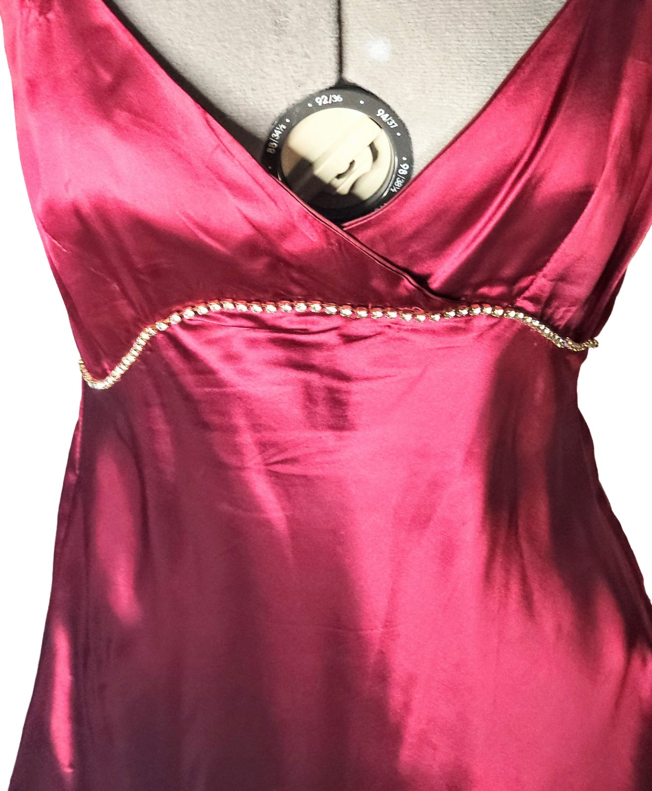 Vintage Burgundy Satin Slip Dress Rhinestone Embelishments