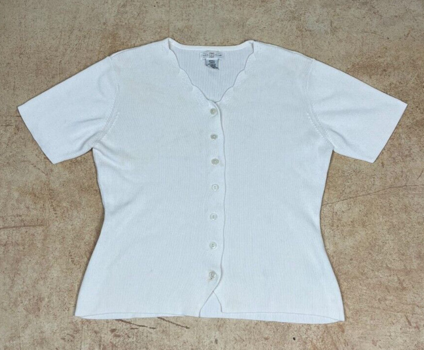Vintage 90’s Y2K Yarnworks White Coquette Top w/ Patterned Collar