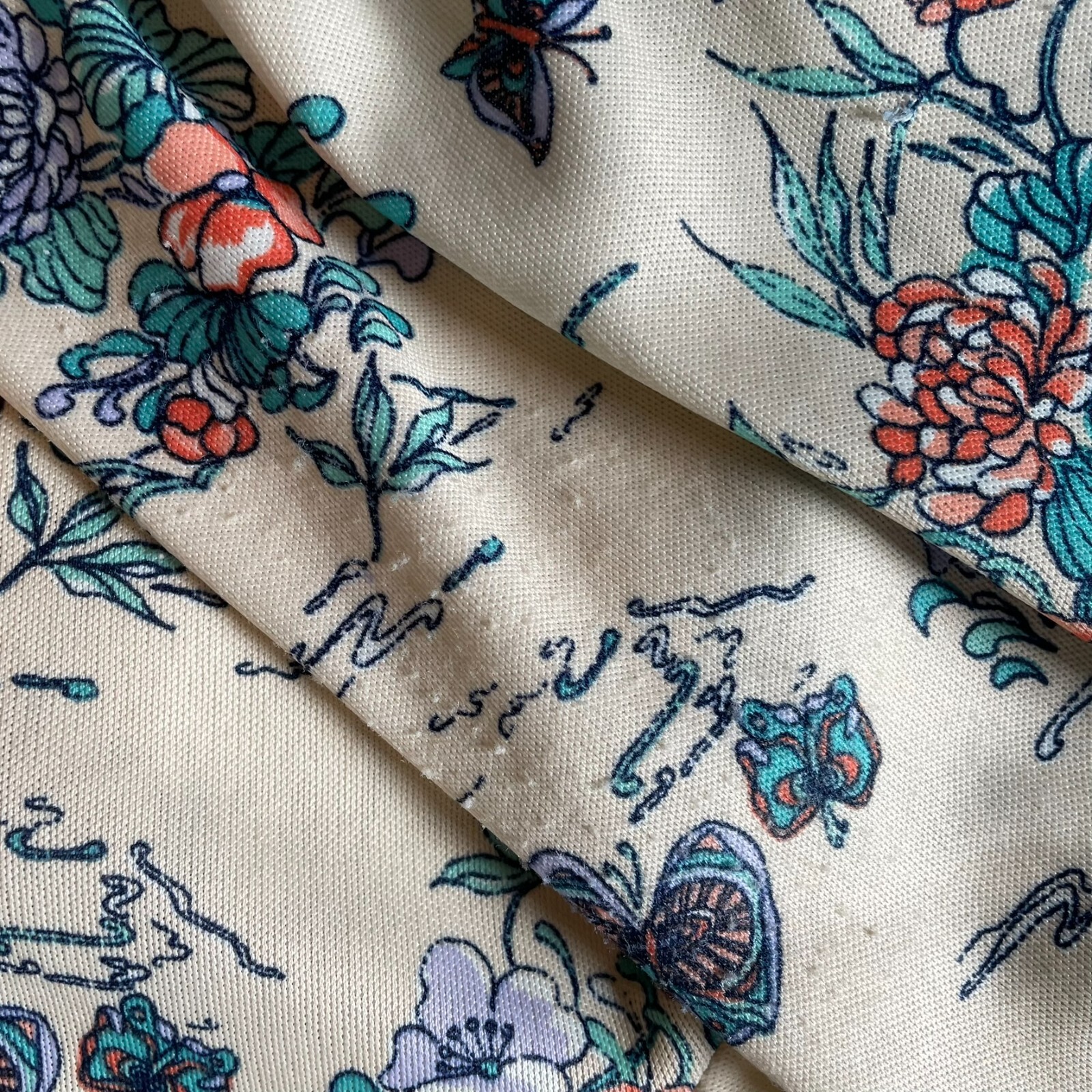 VTG Groovy 70s Polyester Button Down Shirt Butterflies Flowers disco hippie