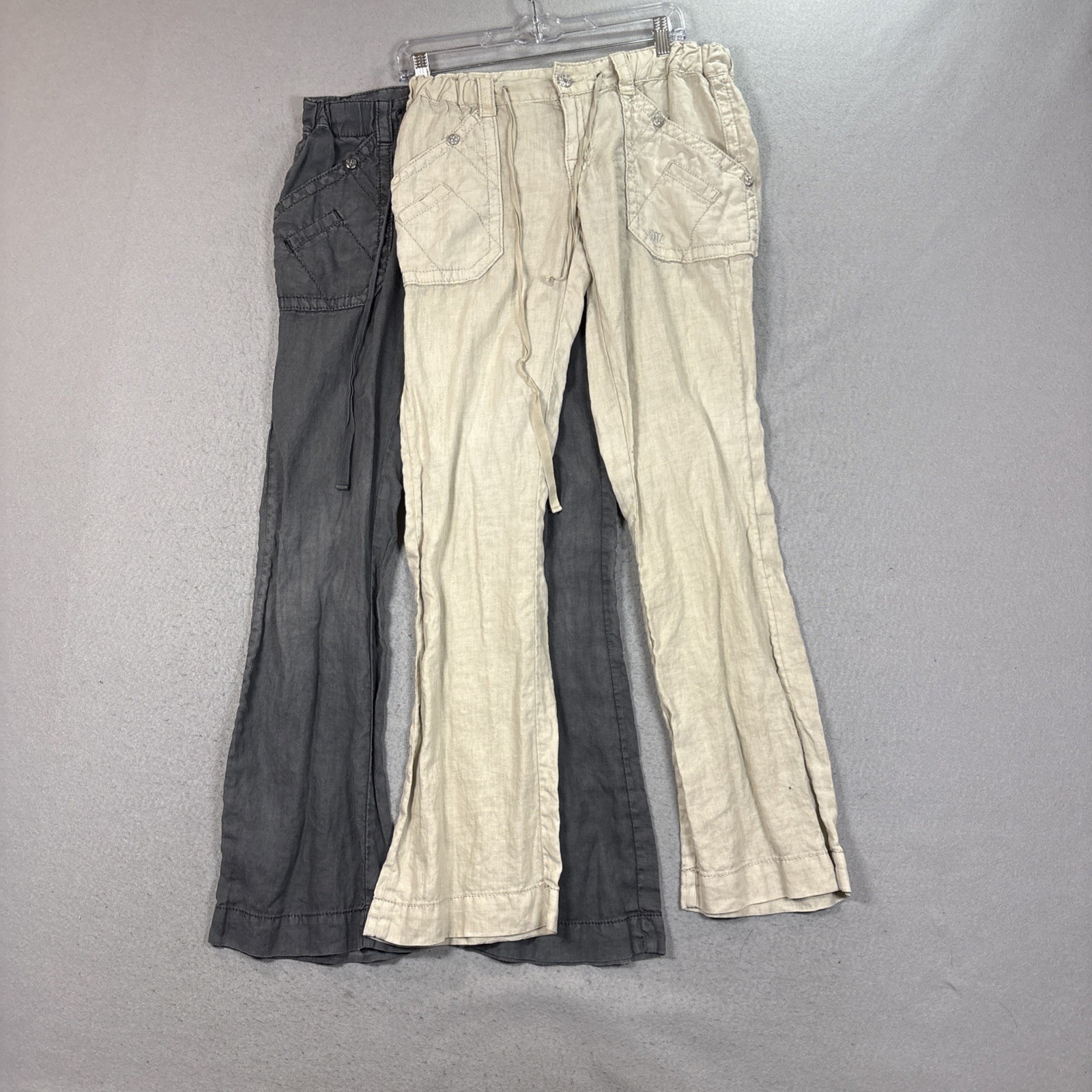 Miss Me Cargo Wide Pants Size Small Drawstrin Logo Embroidered Lot of 2 Linen