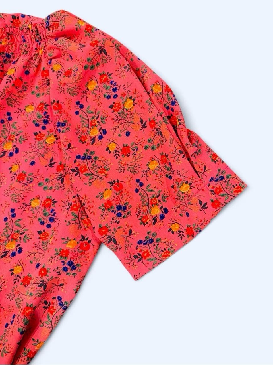 Betsey Johnson Pink Multicolor Floral V-Neck Ruffle Puff Sleeve Dress S