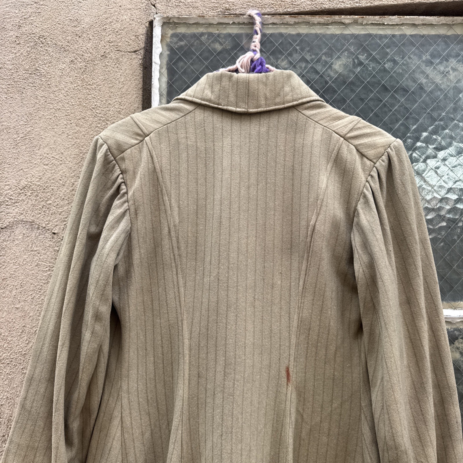 Antique Edwardian Pin Stripe Cream Coat Celluloid Buttons Darting Dress Jacket
