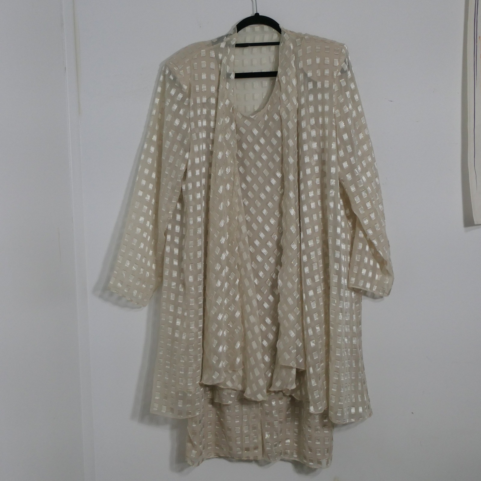 Patra Women Dress & Jacket 18 Cream Gold Geometric Feminine Tiered Sheer Layered