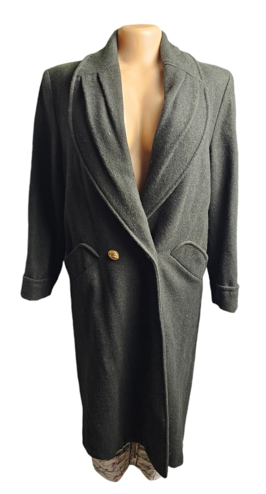 Vtg New York Girl Long Wool Coat Womens 10 Double Breasted Lions Head Buttons