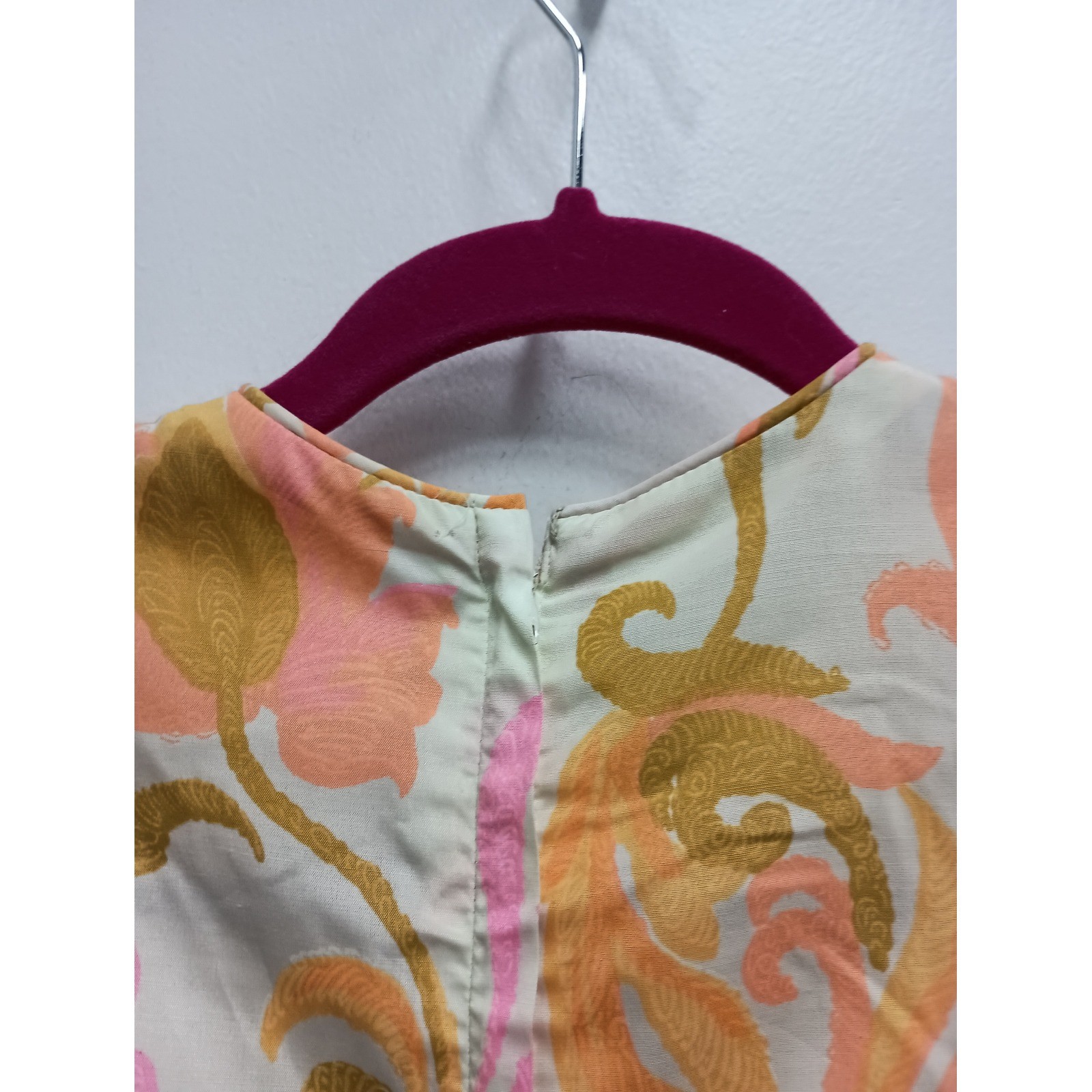 VTG Gay Gibson Dress Womens 4 Pink Orange Floral Psychedelic Sleeveless Pleated