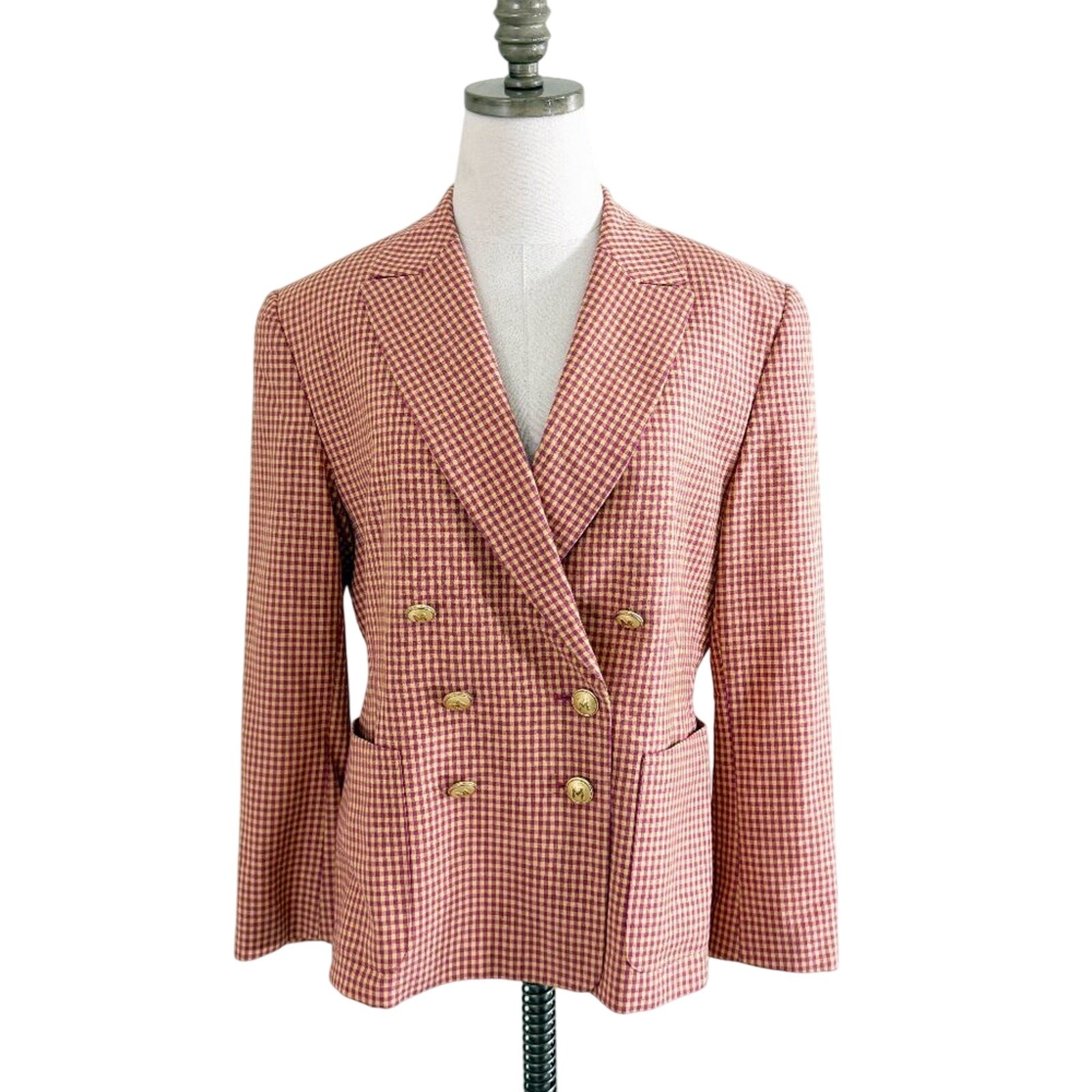 Vintage 90s Mondi Pink/Yellow Gingham Plaid Double Breasted Blazer Women’s Sz 8