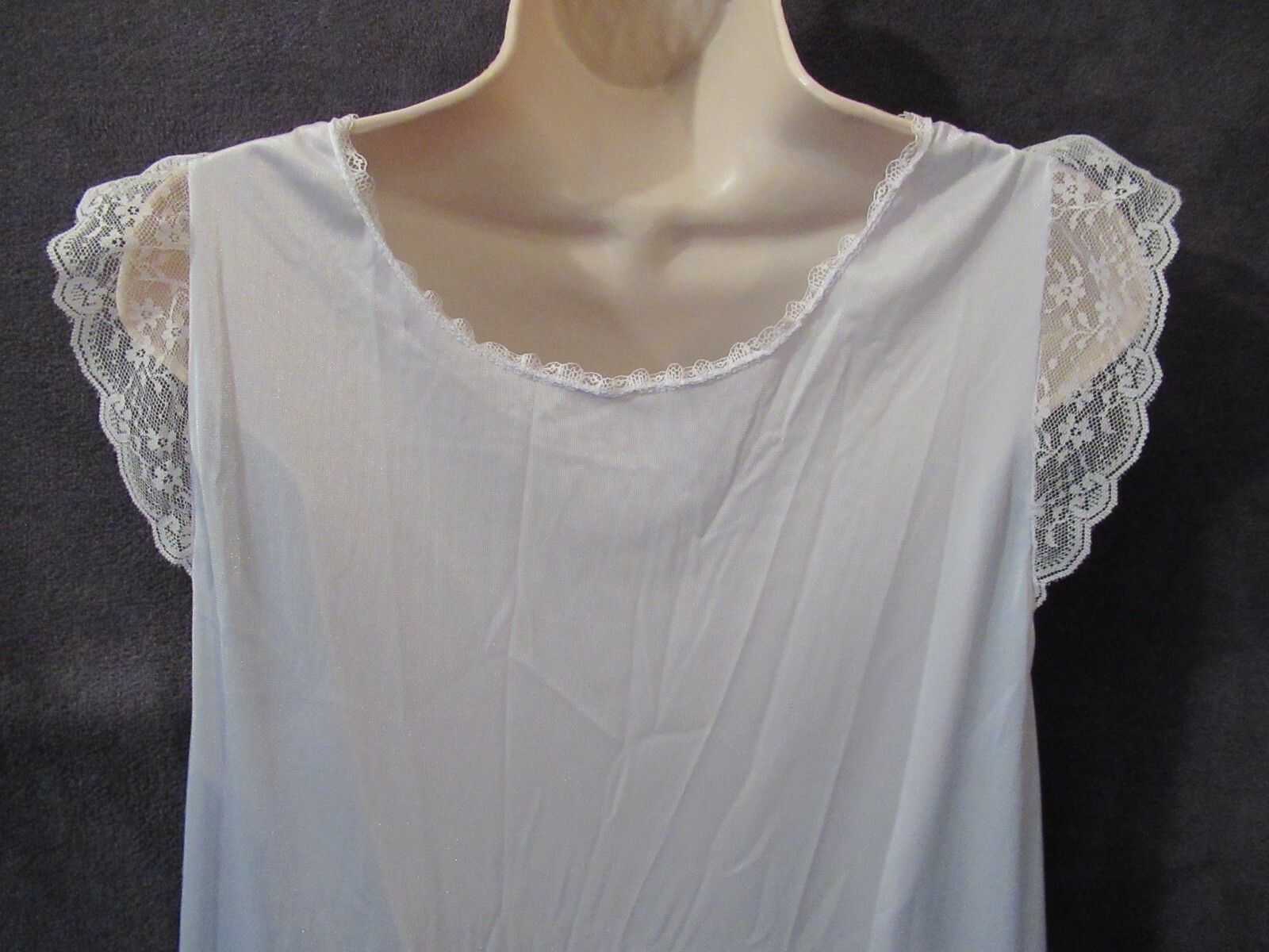 Vintage Spotlight Light Blue Nylon Shimmer Ruched Lace Trim Sleeveless Nighty L