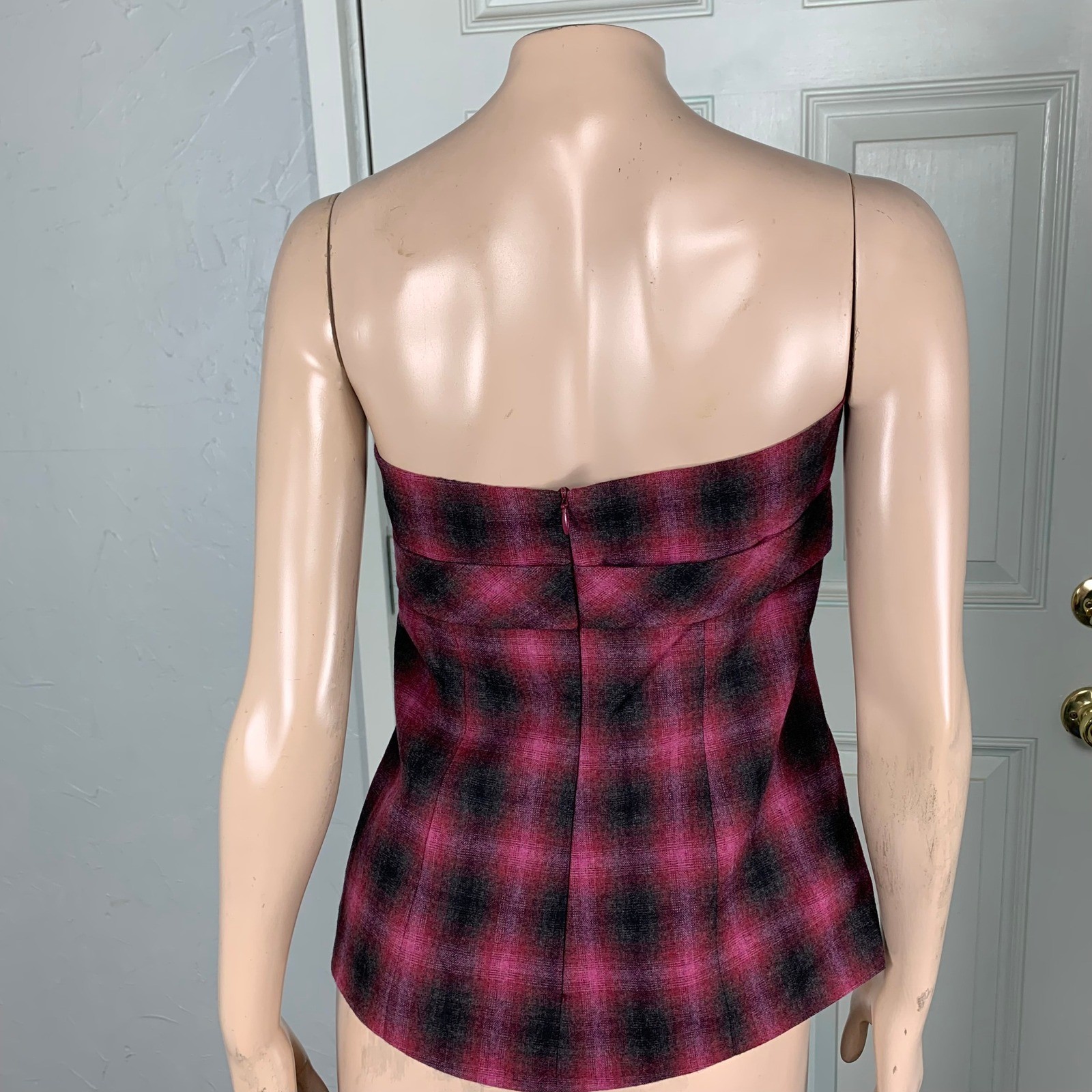 Trina Tuck Shirt 4 Plaid Wool Tube Top Women’s Bow Strapless Party I4-27