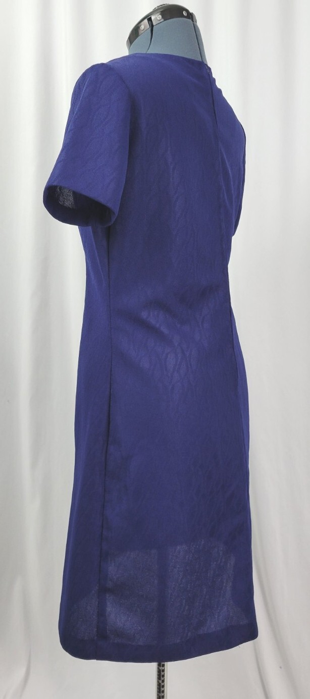 Vtg Navy Blue on Navy Blue Pattern Princess Seam Dress w Faux Buttons Size M/L?