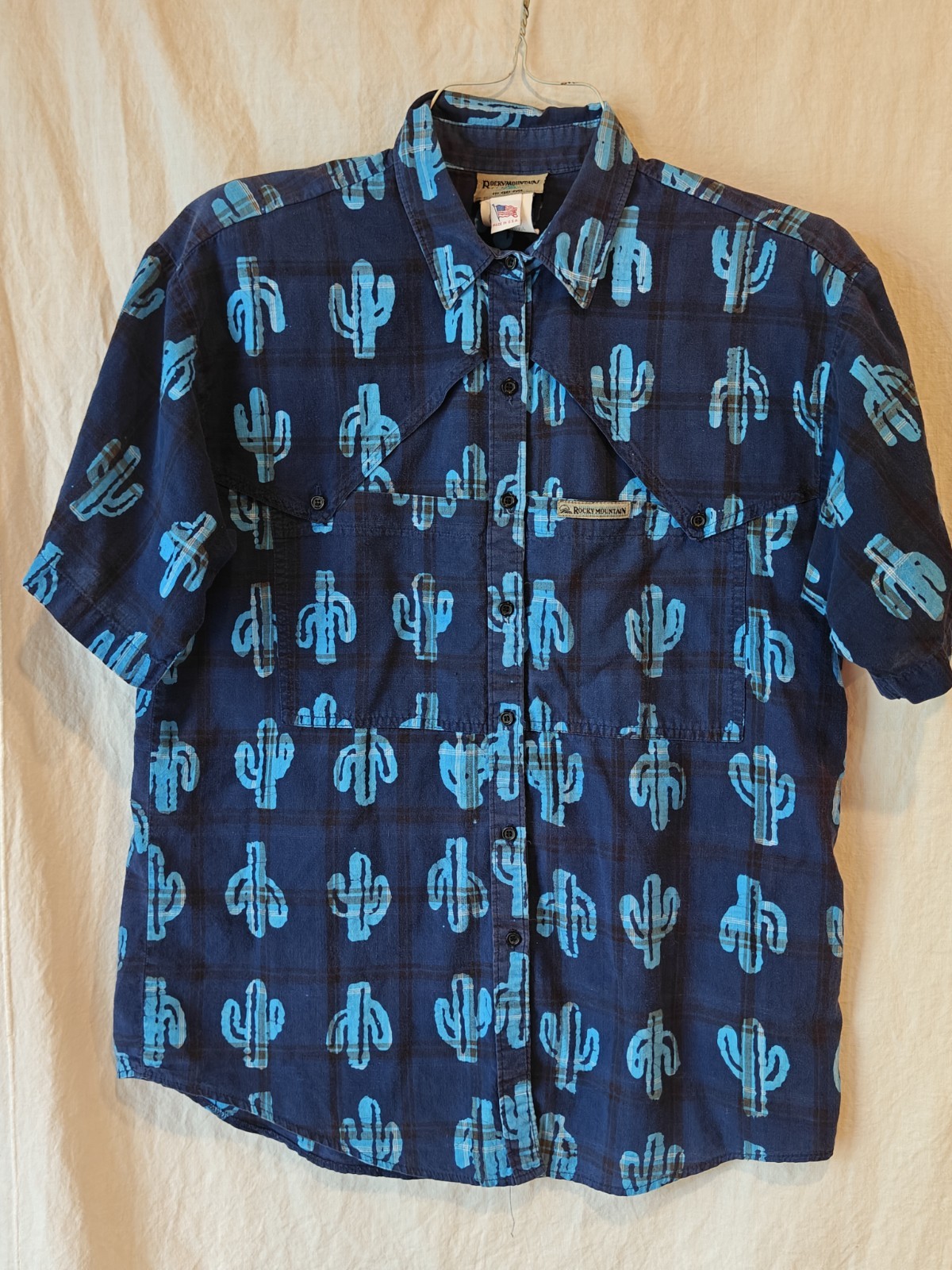 Vintage Women’s Large Western Rocky Mountain Clothing Cactus Print Plaid Shirt