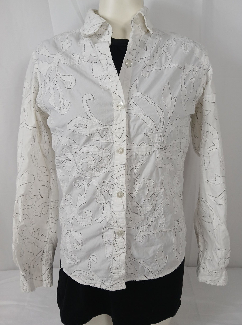 Vintage 90’s Chicos Design Shirt Womens Sz Small White Soutache Embroidered