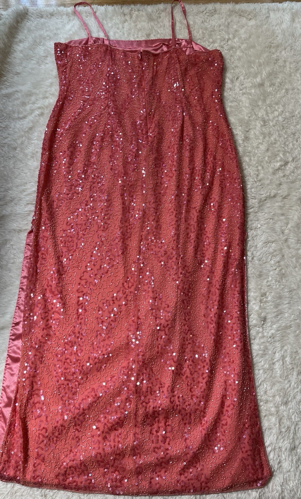 VTg DUSK TO DAWN 90s Beaded Sequin Maxi Rare Size 22 Pink Silk Leg Slits