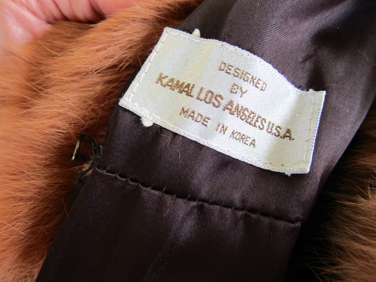 Vintage KAMAL Long Brown Rabbit Fur Wrap Ladies Satin Lined Belted Coat – Medium
