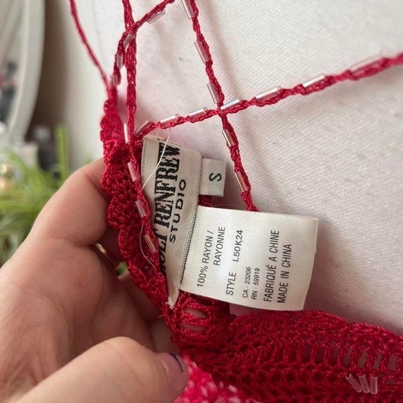 Vintage Festival Crochet Beaded Tank Top Womens Sz S Red fairycore rave