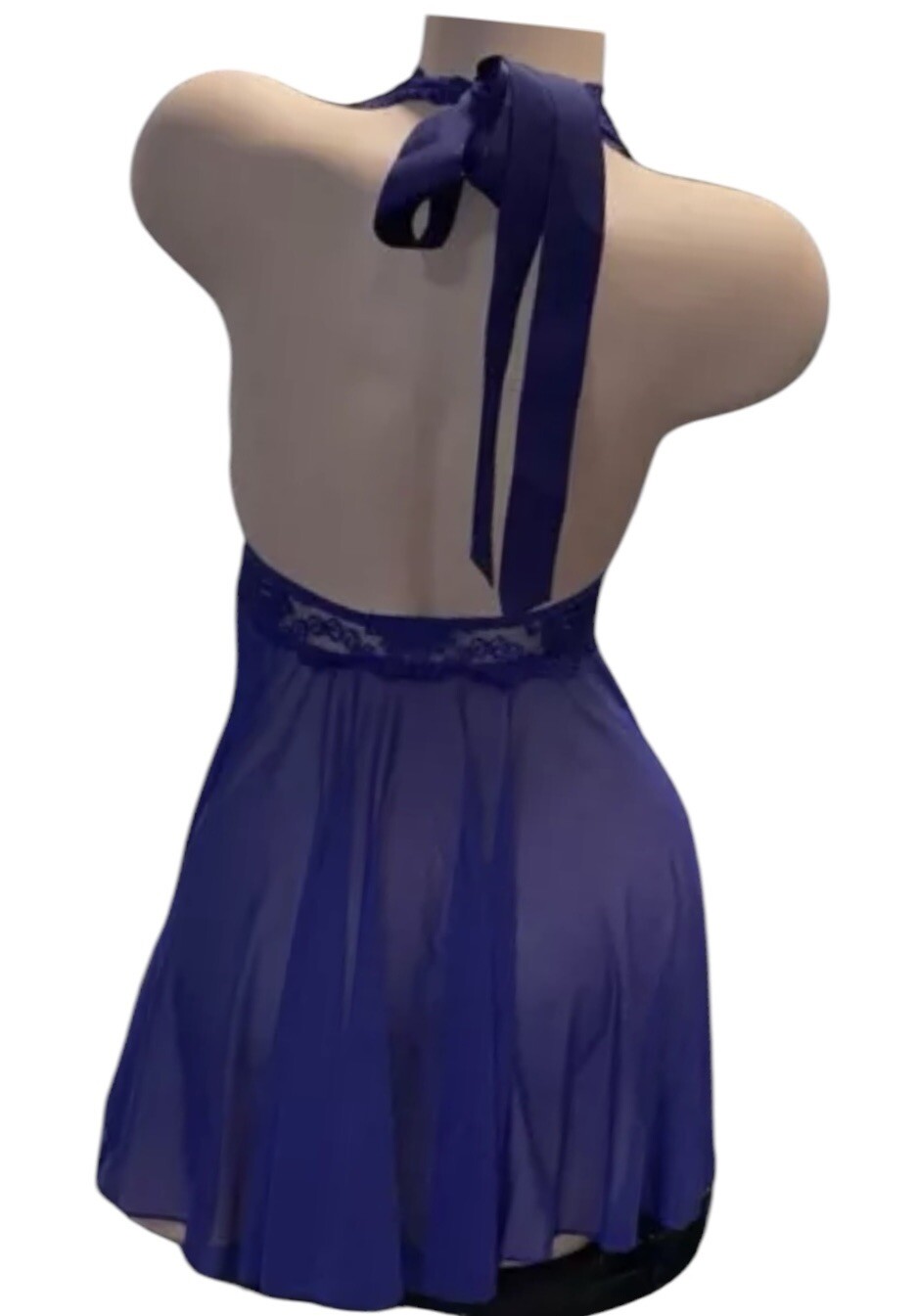 AVIDLOVE Purple Sheer Mesh Lace Satin Tie Nightgown Womens M NOS