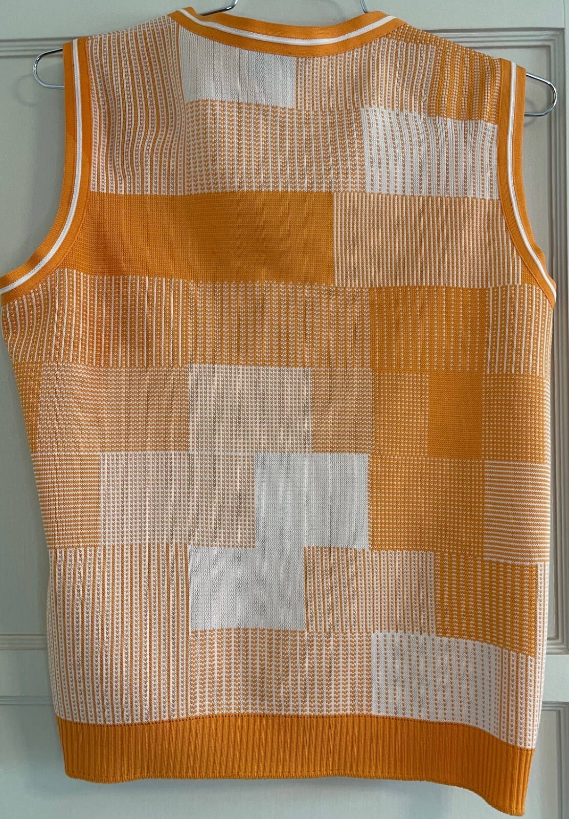 VINTAGE DALTON, UNISEX POLYESTER ORANGE PATCHWORK PLAID VEST, 41″ CHEST