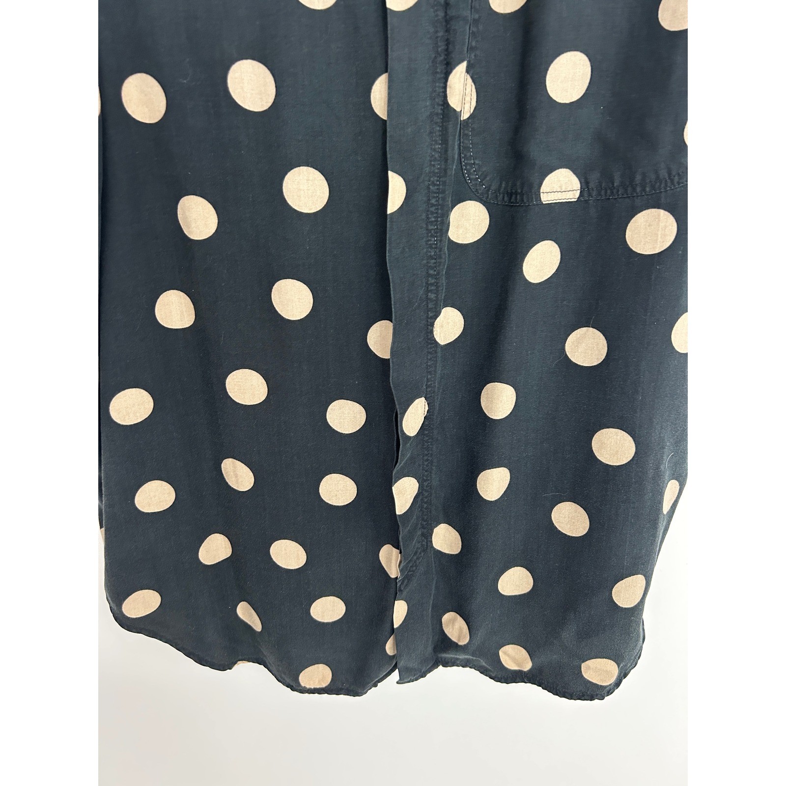 Lizwear Vintage Polka Dot Rayon Button Down Shirt Black Tan Large Short Sleeve