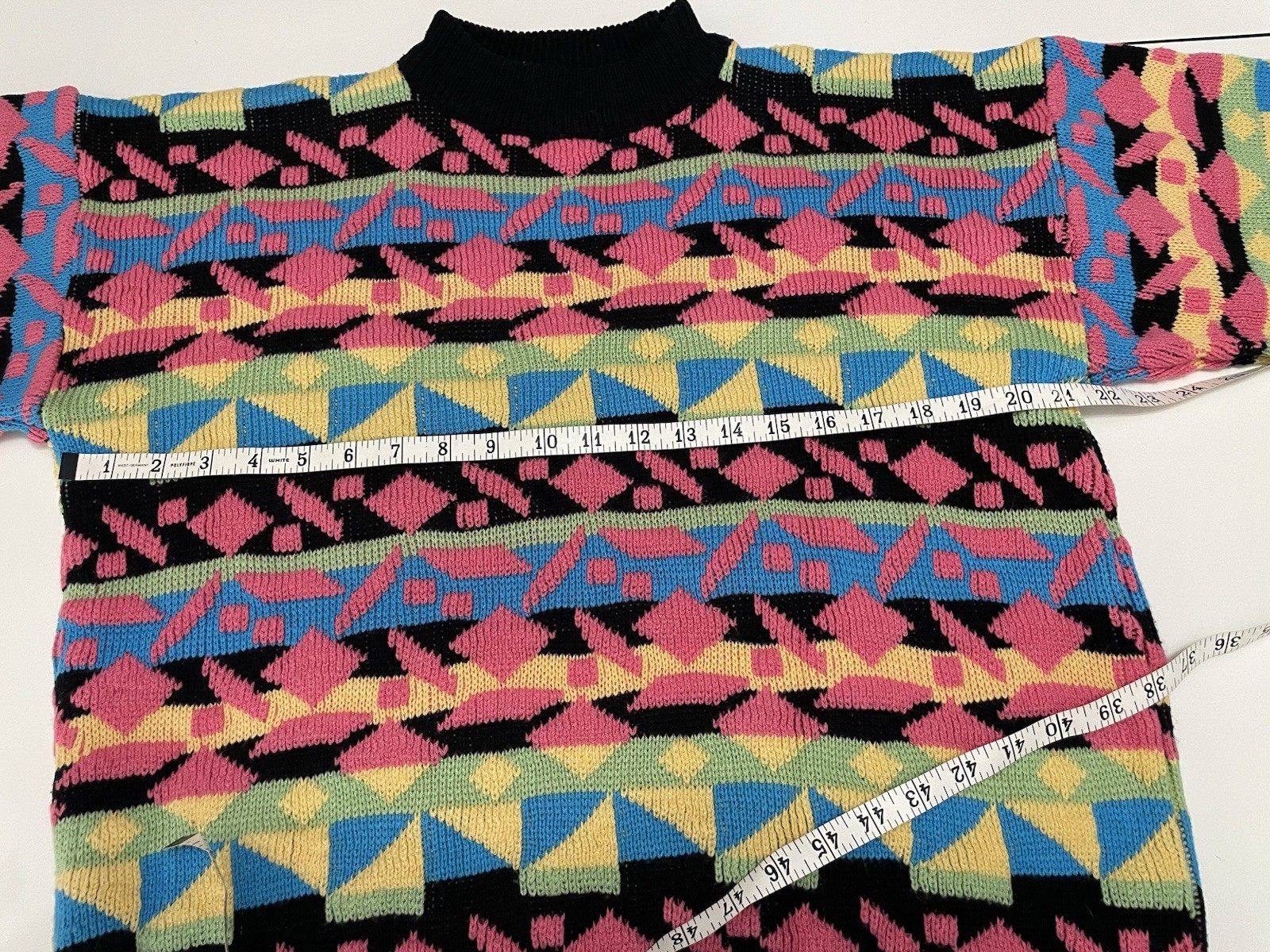 VTG 1980s Rainbow Geometric Oversized Slouchy Retro Mock Neck Knit Sweater med