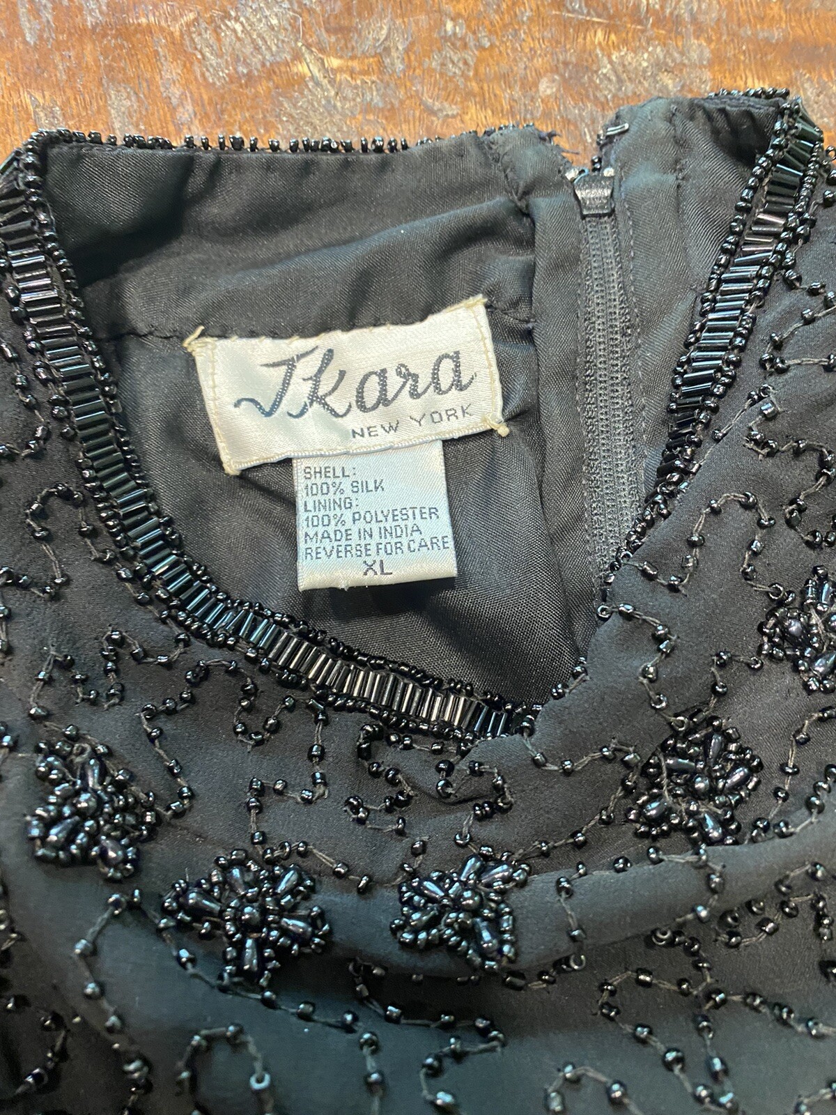 Vintage Jkara New York Black Beaded Knee Length Silk Size X-large Dress