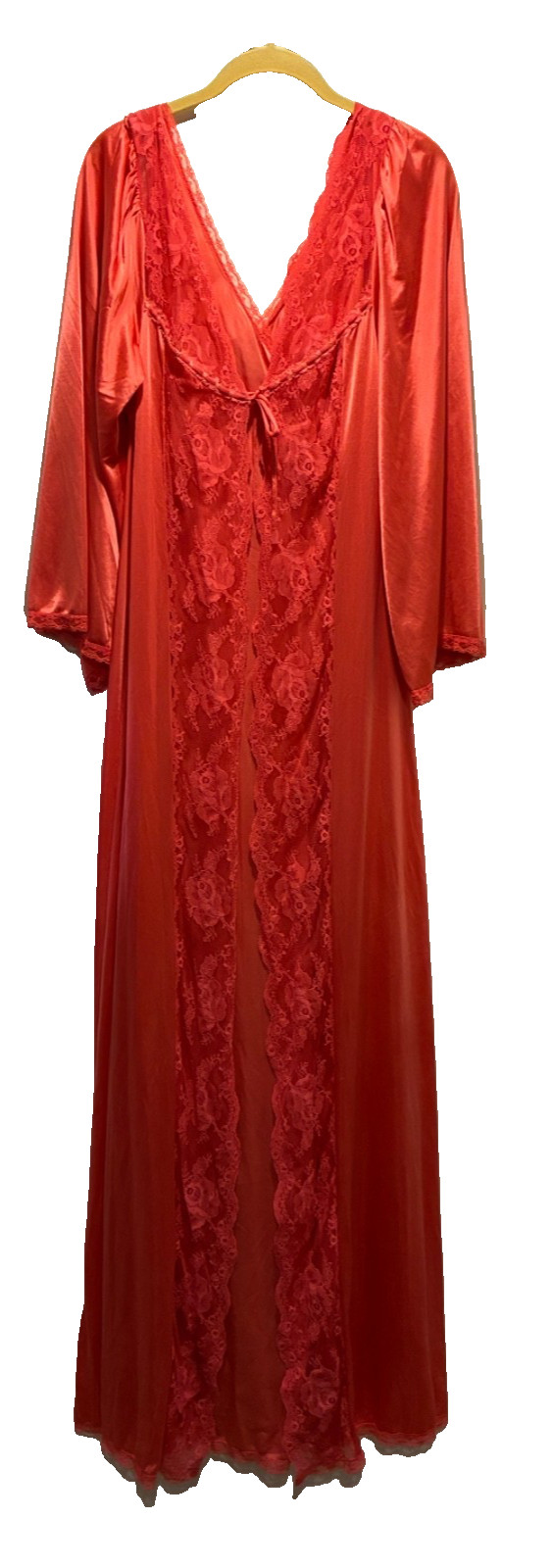 VTG Pinkish Coral Wrap Peignoir Robe nylon Soft Lace Nightgown Olga Esque M?