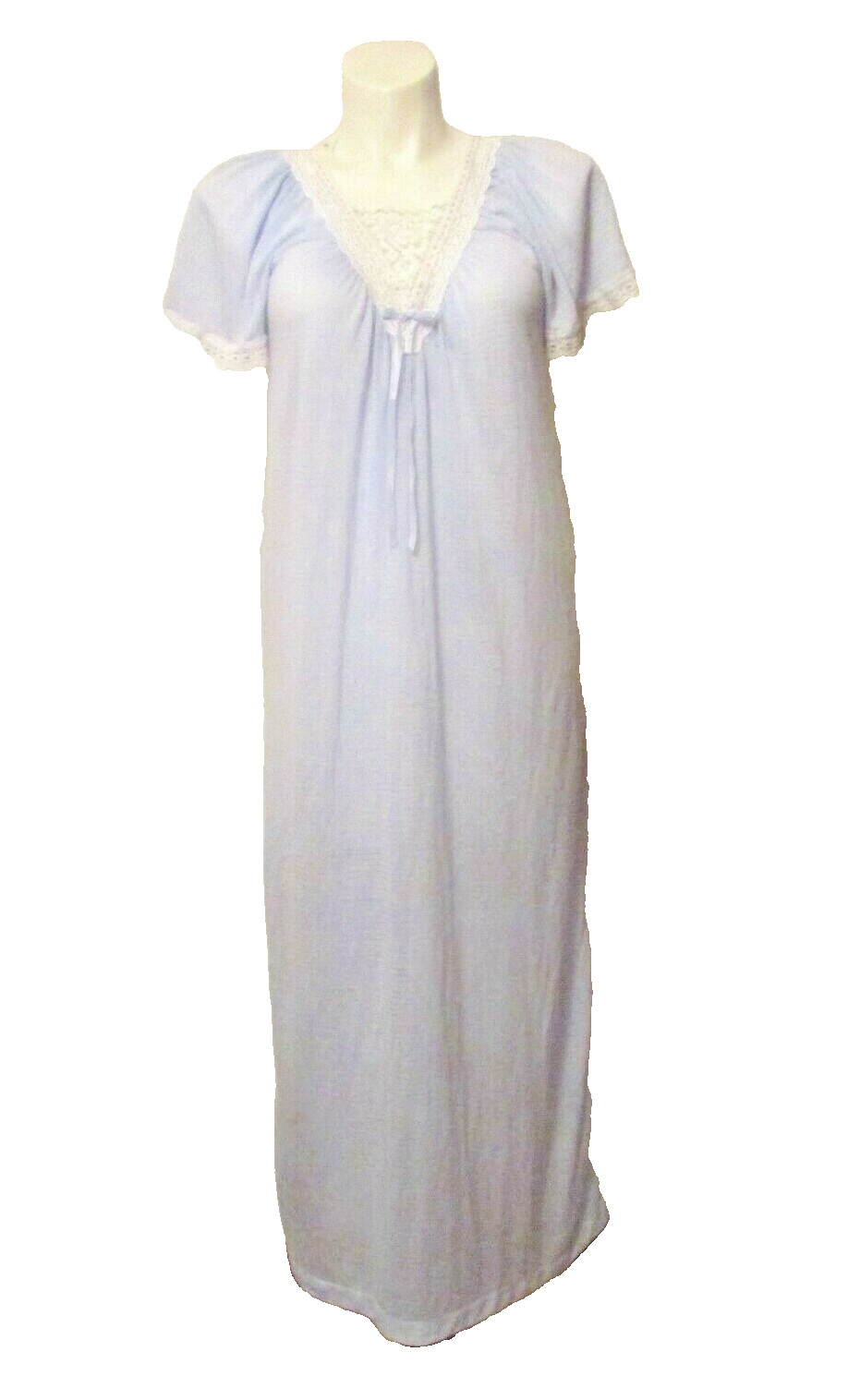 Sears Famous Bodies Soft Blue Poly Lace Trim Full Length Nightgown M USA made