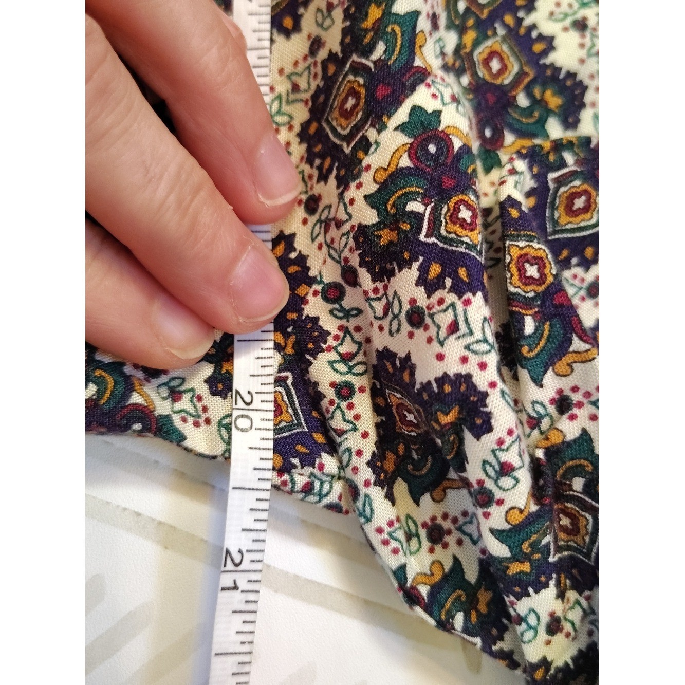 Vintage RAFFERTY Blue Gold Paisley Silk Feel Top L