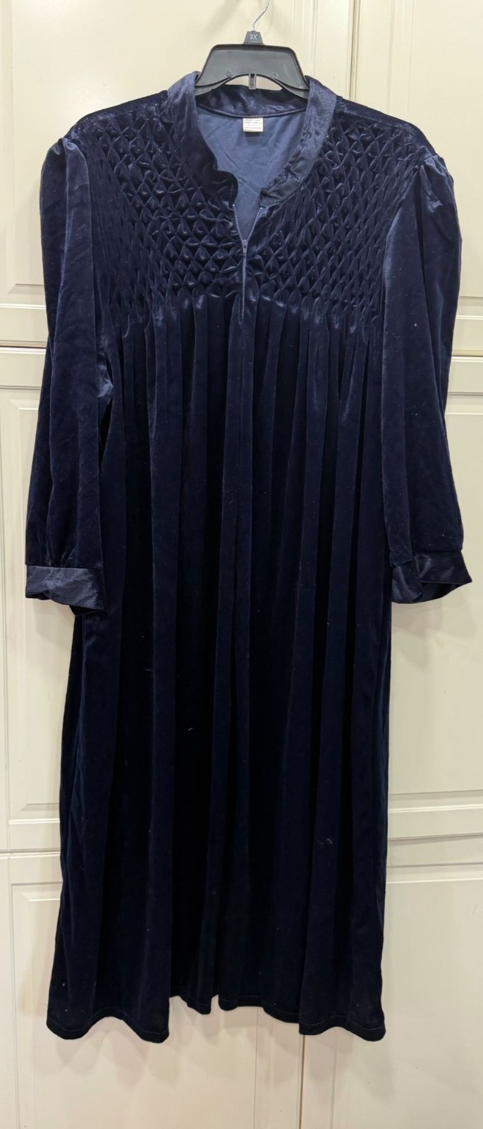 Vintage Navy Blue Velvet Pleated Night Gown Robe Dress Womens 4X