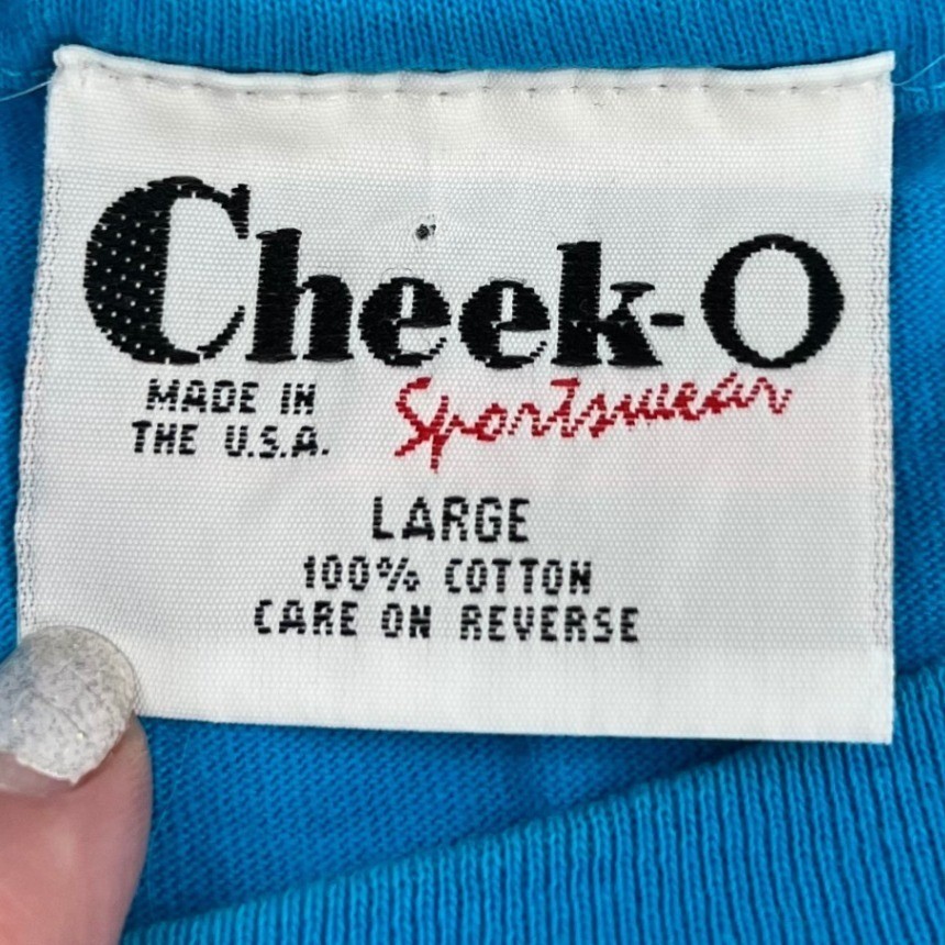 Cheek-O Vintage Blue Floral Embroidered Single Stitch T-Shirt Womens Large USA