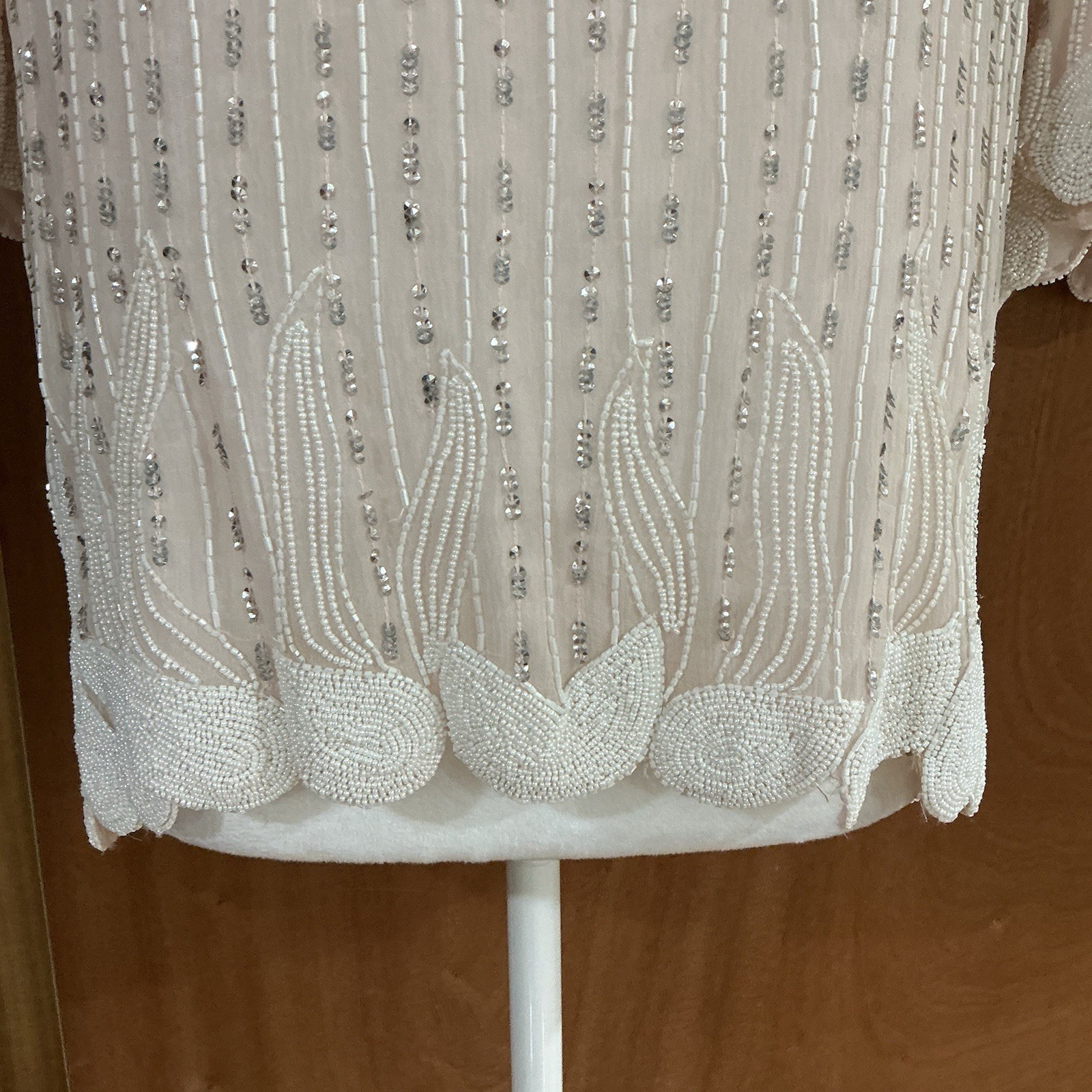 VTG 80’s Beaded Blush Silk Ensemble 1920s Flapper Style Size Med. Hollywood Glam