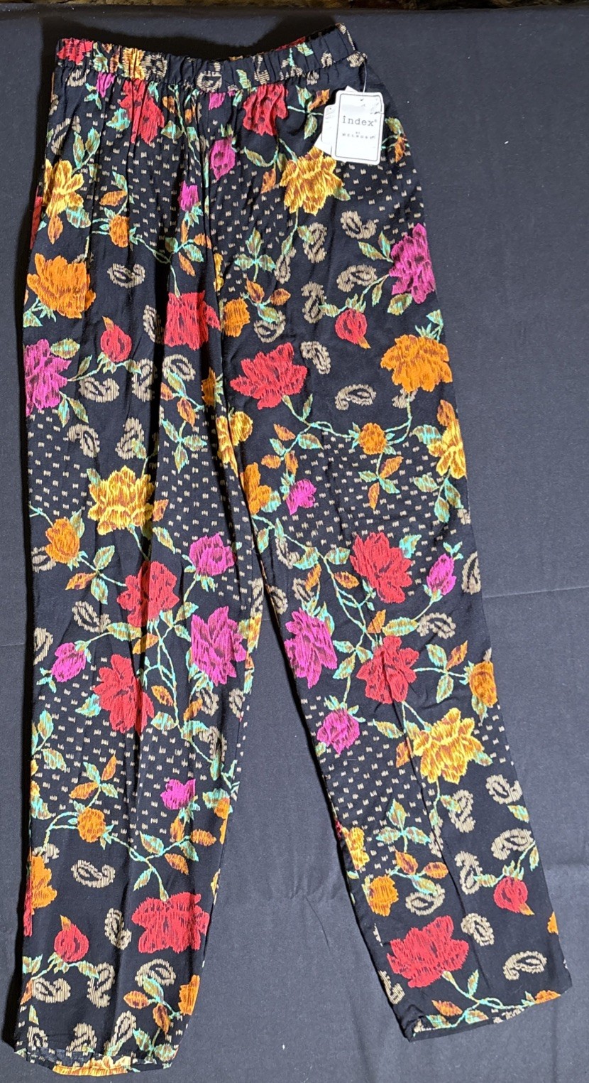 Vintage Index by Melrose Dress Pants Women’s Medium Floral Print Black Pant NWT