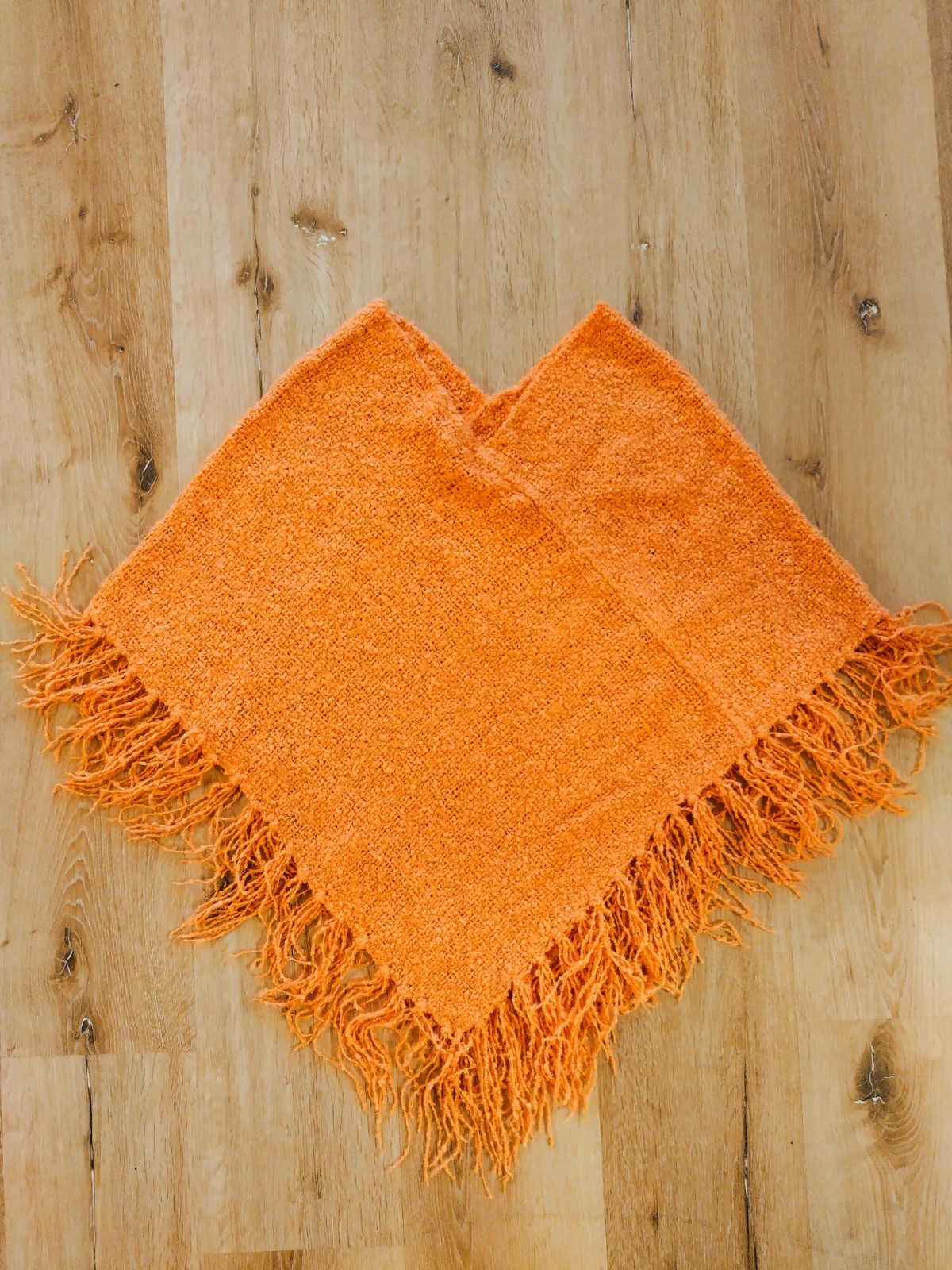 VTG 2000s Y2K Orange Fringed Knit Poncho One Size Lizzie McGuire Hilary Duff EUC