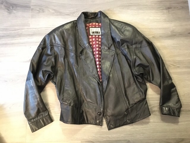 RARE, 80’s? VINTAGE „PELLE CUIR” CROP „BLACK LEATHER” JACKET,  LARGE PREOWNED