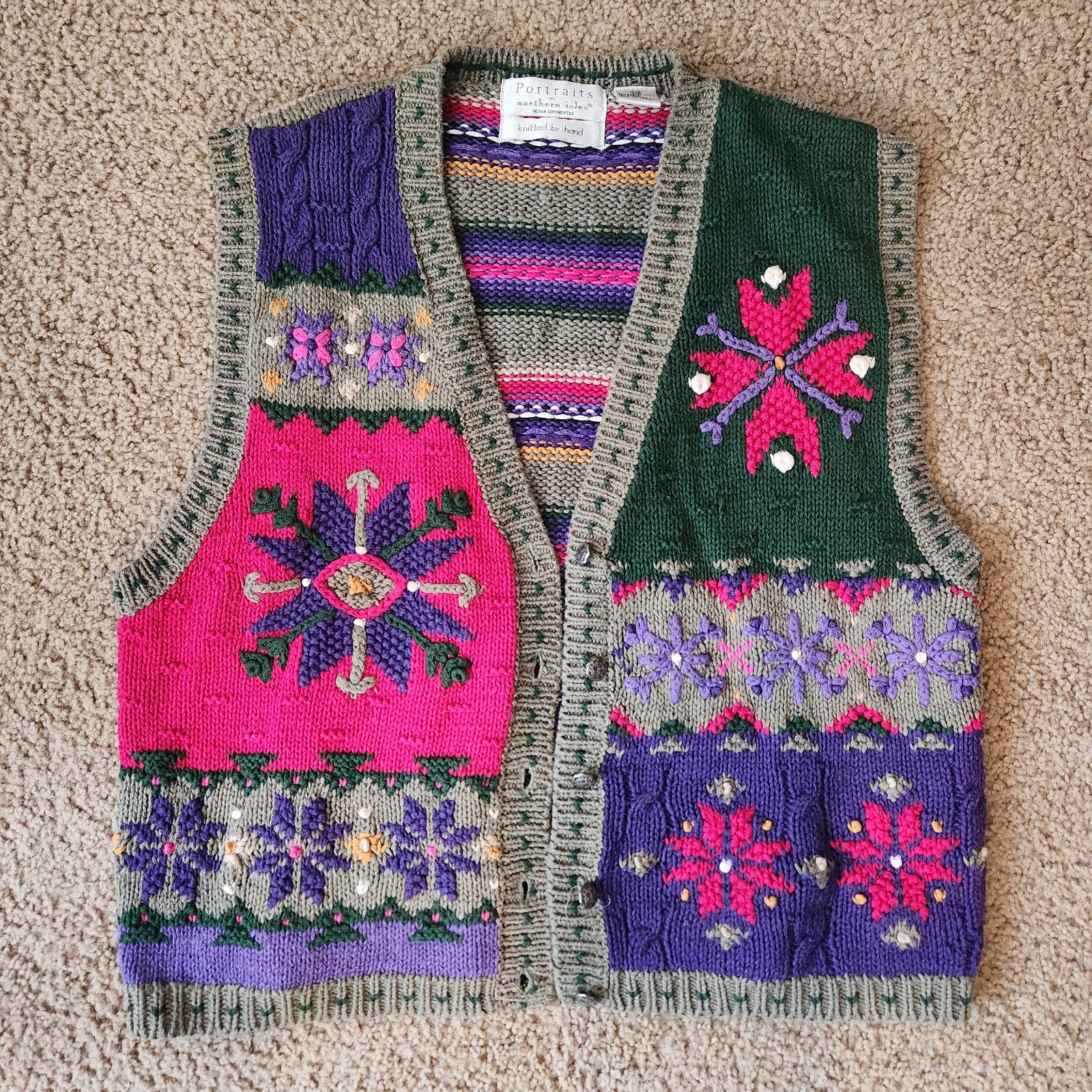 Vintage Portraits By Northern Isles Hand Embroidered Patchwork Sweater Vest (L)