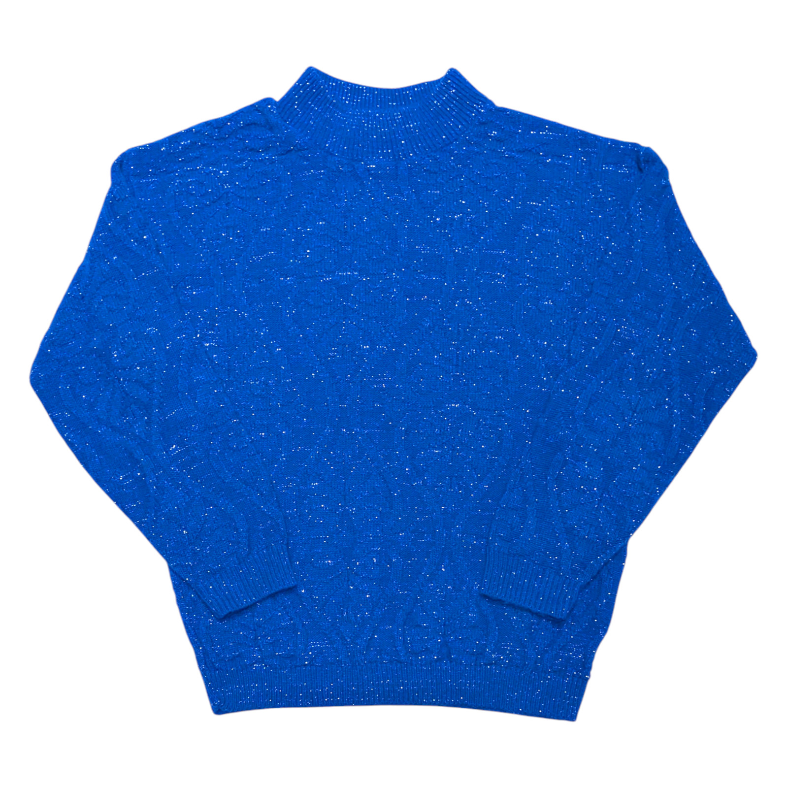 Vintage Women’s M Knit Sweater Top Blue Silver Metallic Retro Preppy Glam 1980s