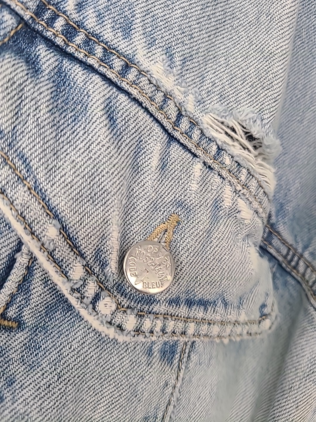 Vintage Code Bleu Light Wash Denim Distressed Jean Jacket XL Retro 80s 90s