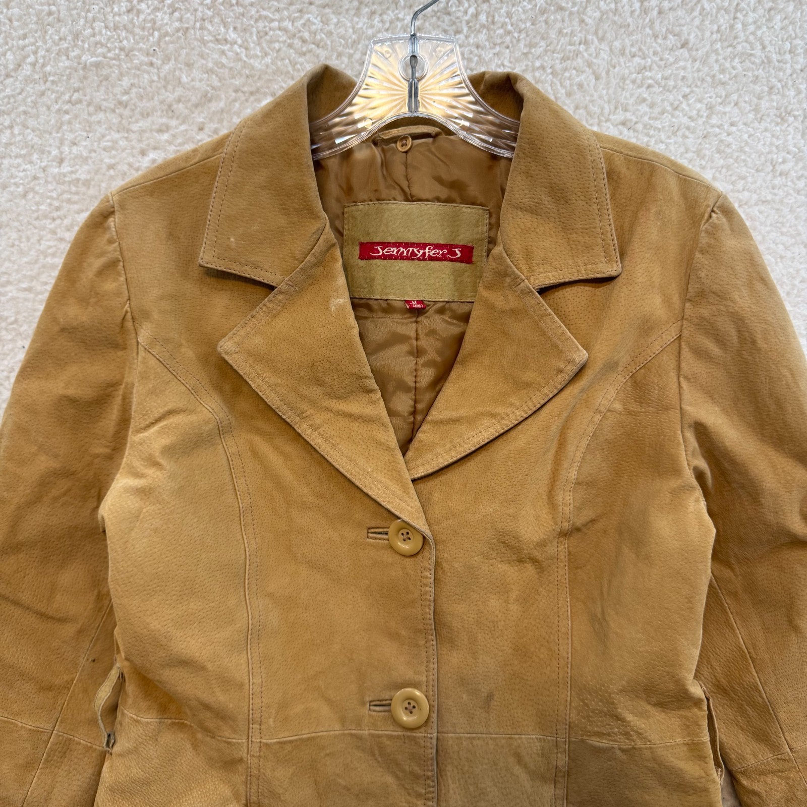 Y2K Vintage Suede Leather Jacket Small Medium Tan Khaki Beige Button Up