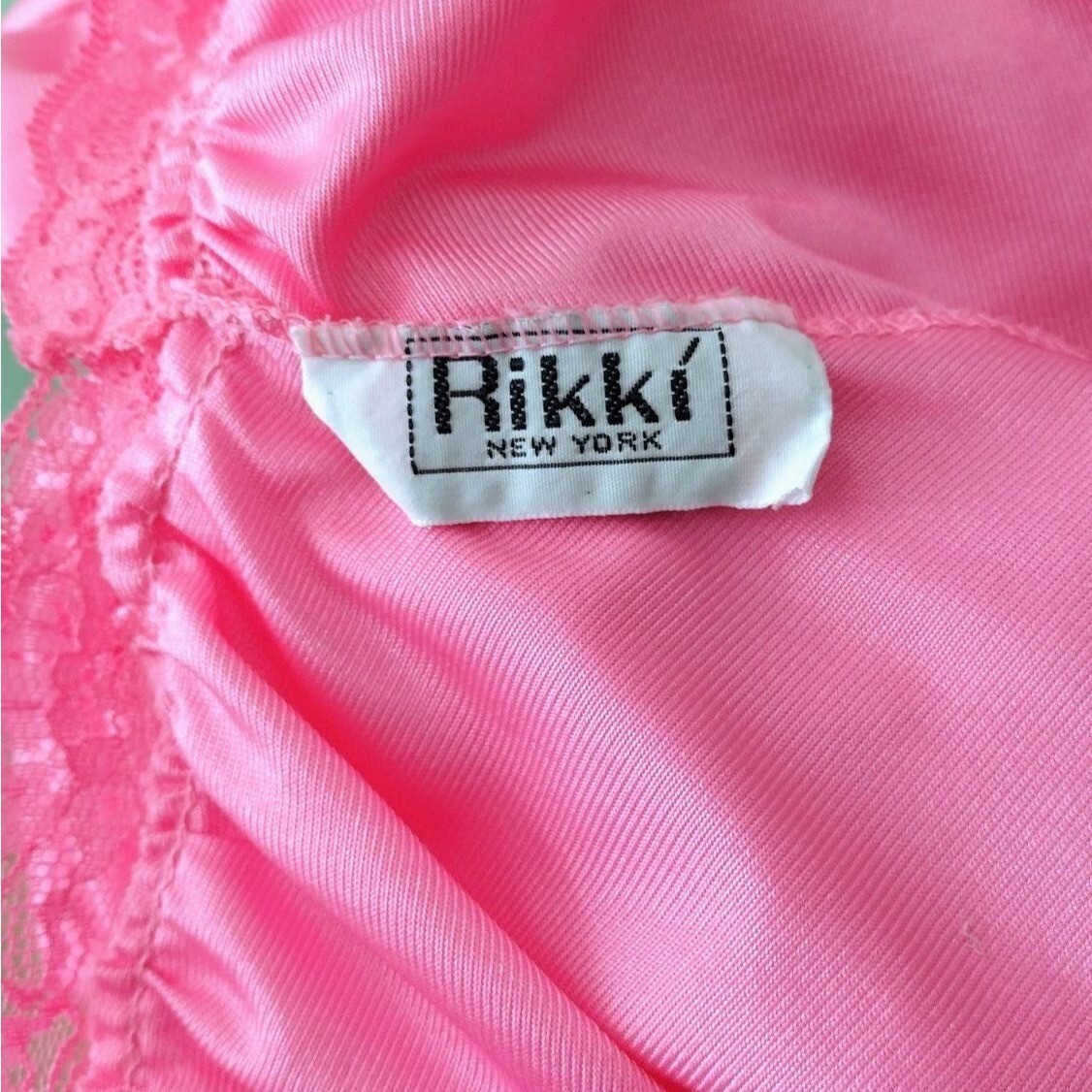 Rikki New York 70s Vintage Pink Nylon Smocked Lace Trim Sweeping Nightgown